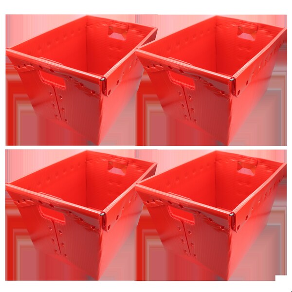 Flipside Corrugated Postal Storage Tote, 18-1/4 in L x 13-1/4 in W x 11-3/5 in H, Red, Plastic, 4 PK 40122 - main